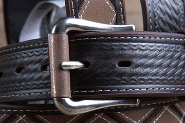 M&F Western Men's Black & Tan Argyle Pattern Belt Stitching & Silver Buckle
